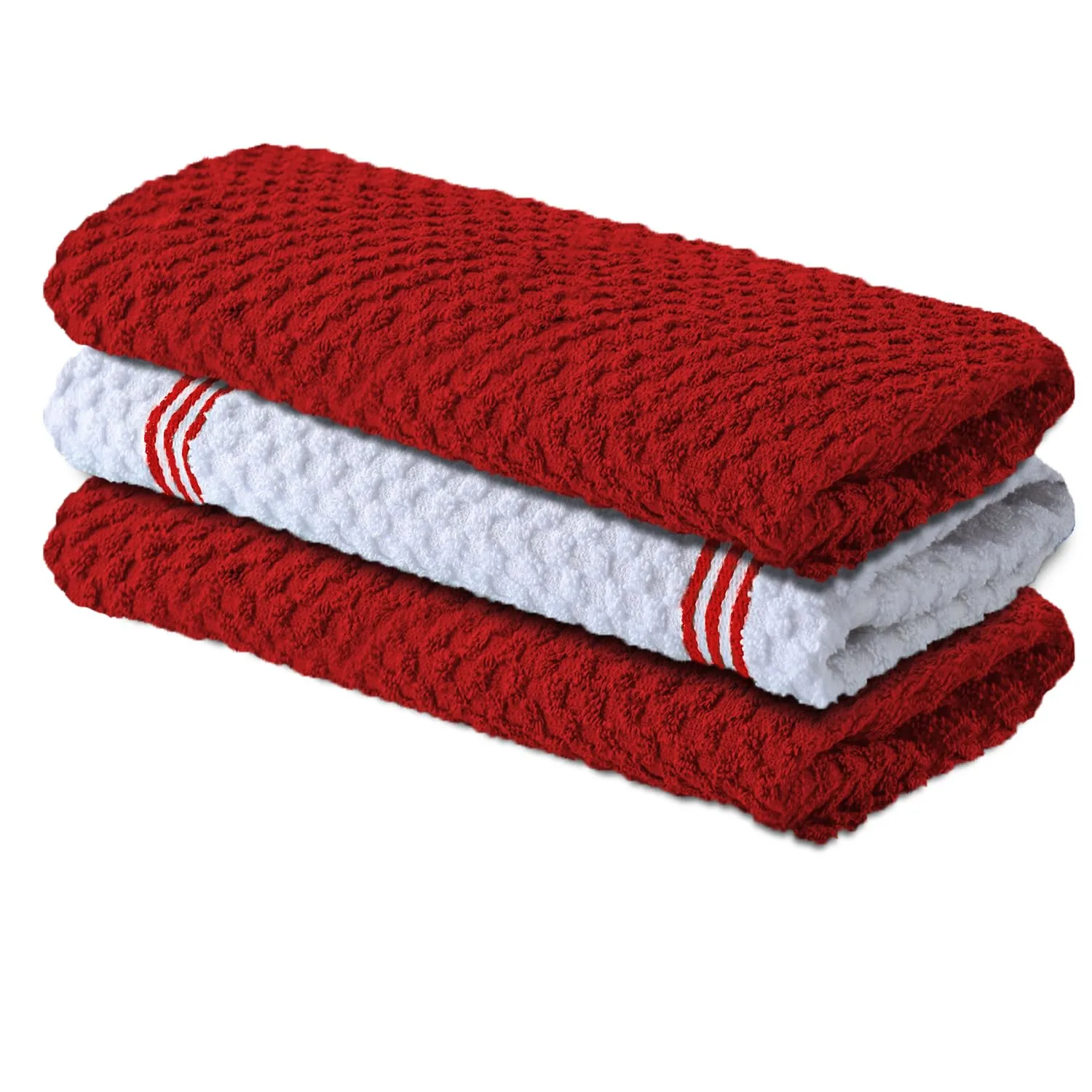 Infinitee Xclusives Premium Kitchen Towels – Pack of 3, 100% Cotton |15 x 25| Inches Absorbent Dish Towels - Terry Kitchen Dishcloth Towels - Red Dish Cloth for Household Cleaning