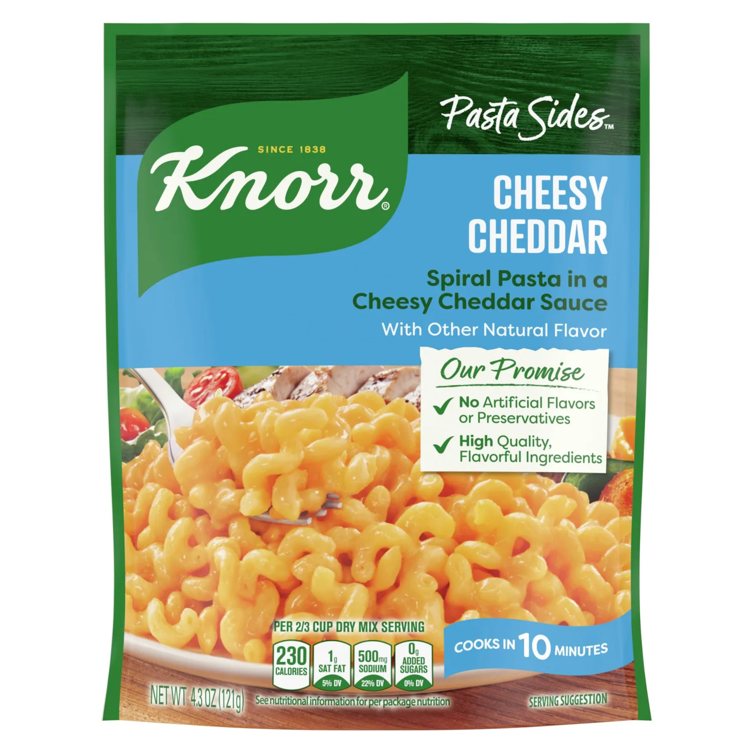 Knorr Pasta Sides Cheesy Cheddar Rotini For Delicious Quick Pasta Side Dishes No Artificial Flavors, No Preservatives, No Added MSG 4.3 oz