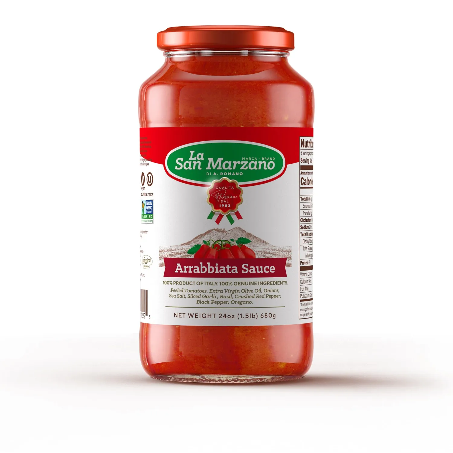La San Marzano Arrabiata Sauce, 24 oz, Pasta Sauce Made in Italy, All Purpose Tomato Premium Quality, All Natural, Mediterranean Diet, Non GMO, Vegan, Gluten Free