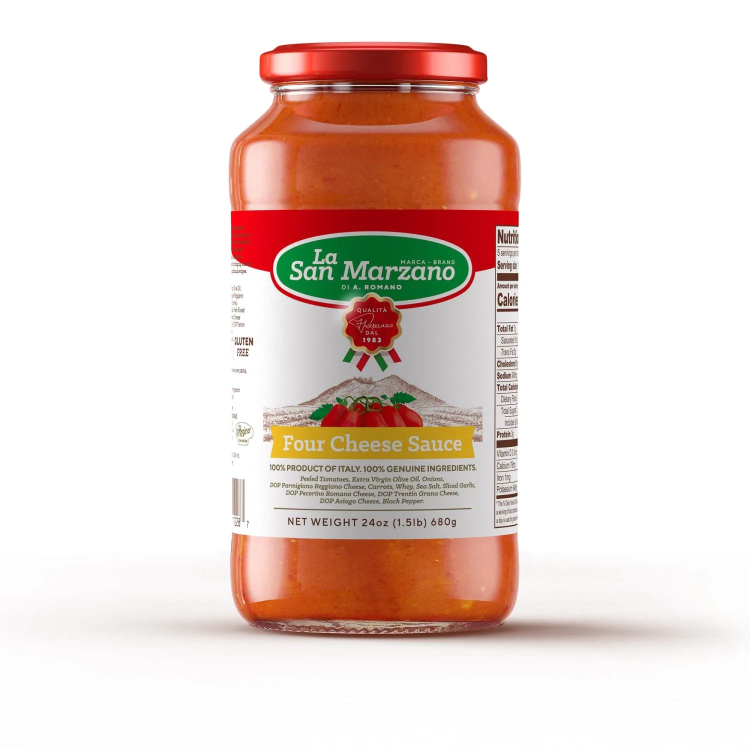 La San Marzano - Four Cheese Sauce - Pasta Sauce with 100% Italian Tomatoes Made in Italy - Peeled Tomatoes with Fresh and Natural Ingredients Gluten Free, Kosher 24 Ounce Jar