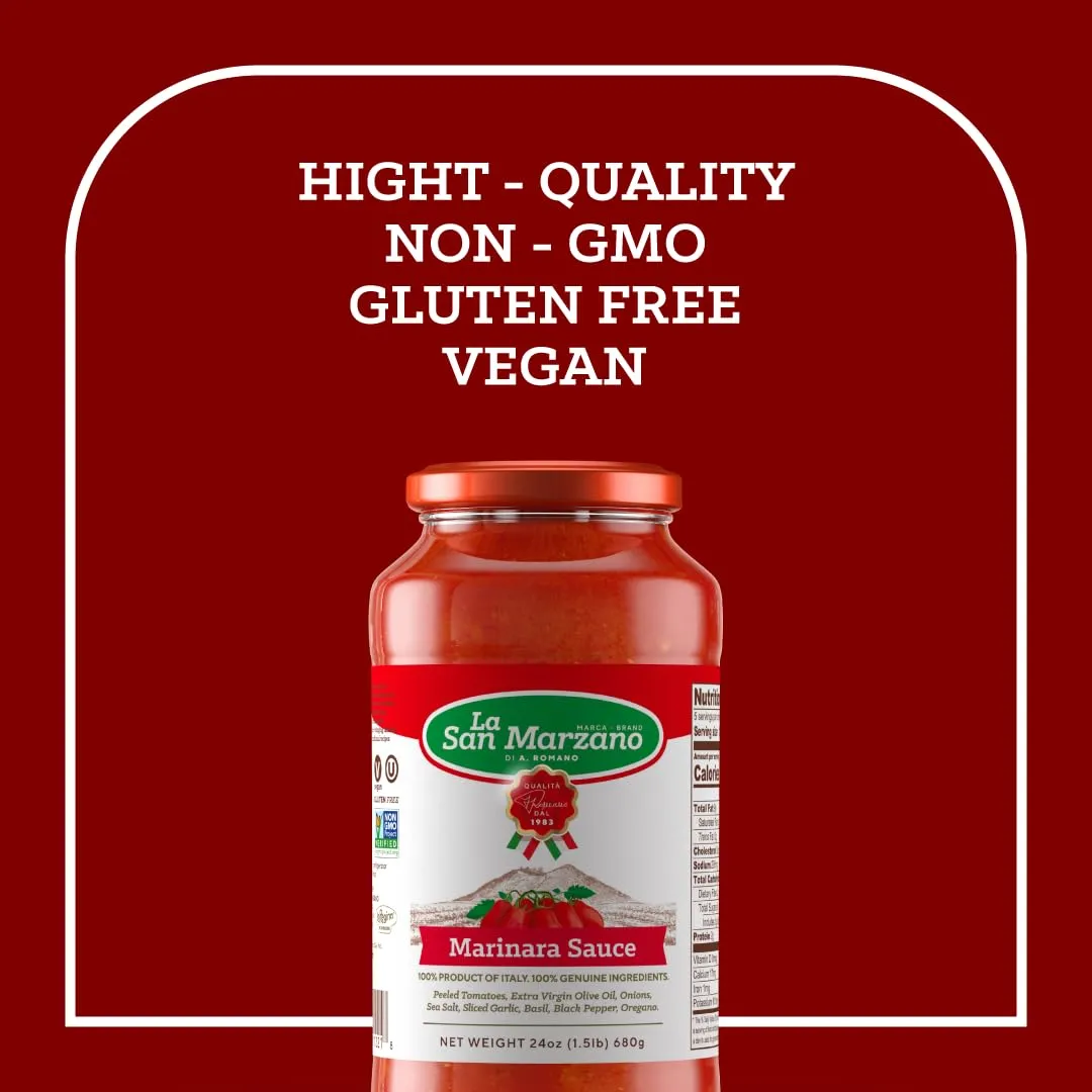 La San Marzano Marinara Sauce, 24 oz, Pasta Sauce Made in Italy, All Purpose Tomato Premium Quality, All Natural, Mediterranean Diet, Non GMO, Vegan, Gluten Free