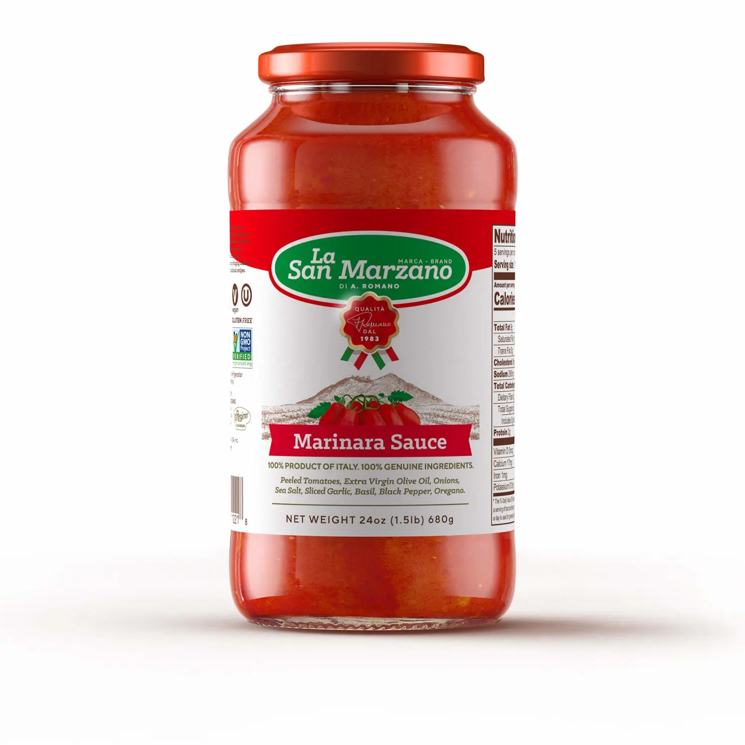 La San Marzano Marinara Sauce, 24 oz, Pasta Sauce Made in Italy, All Purpose Tomato Premium Quality, All Natural, Mediterranean Diet, Non GMO, Vegan, Gluten Free