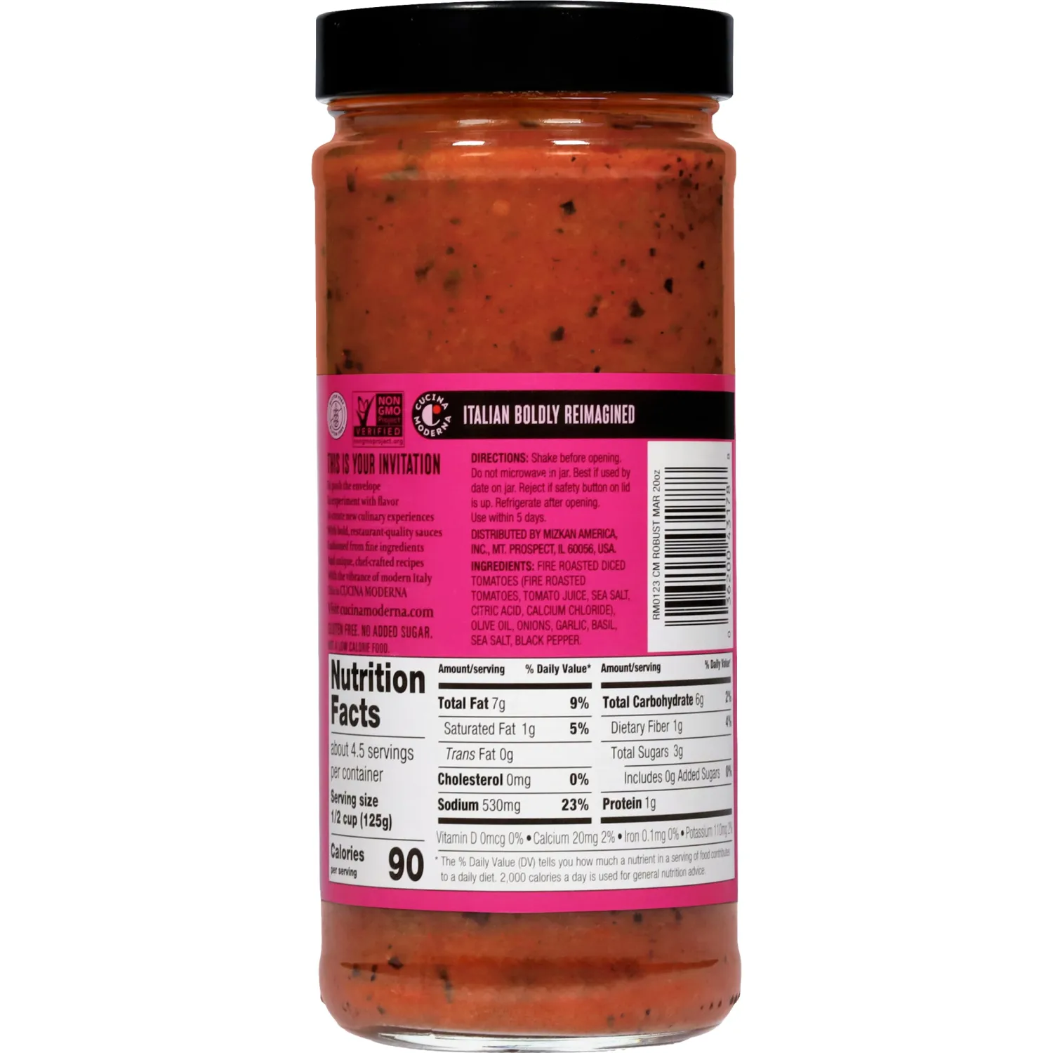 Cucina Moderna Robust Marinara Sauce, Perfect for Classic Italian Dishes, Non-GMO, No Added Sugar Gluten Free Pasta Sauce, 20 oz.