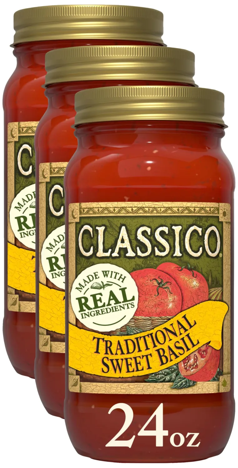 Classico Traditional Sweet Basil Tomato Spaghetti Pasta Sauce (24 Oz Jar) (Pack of 3)