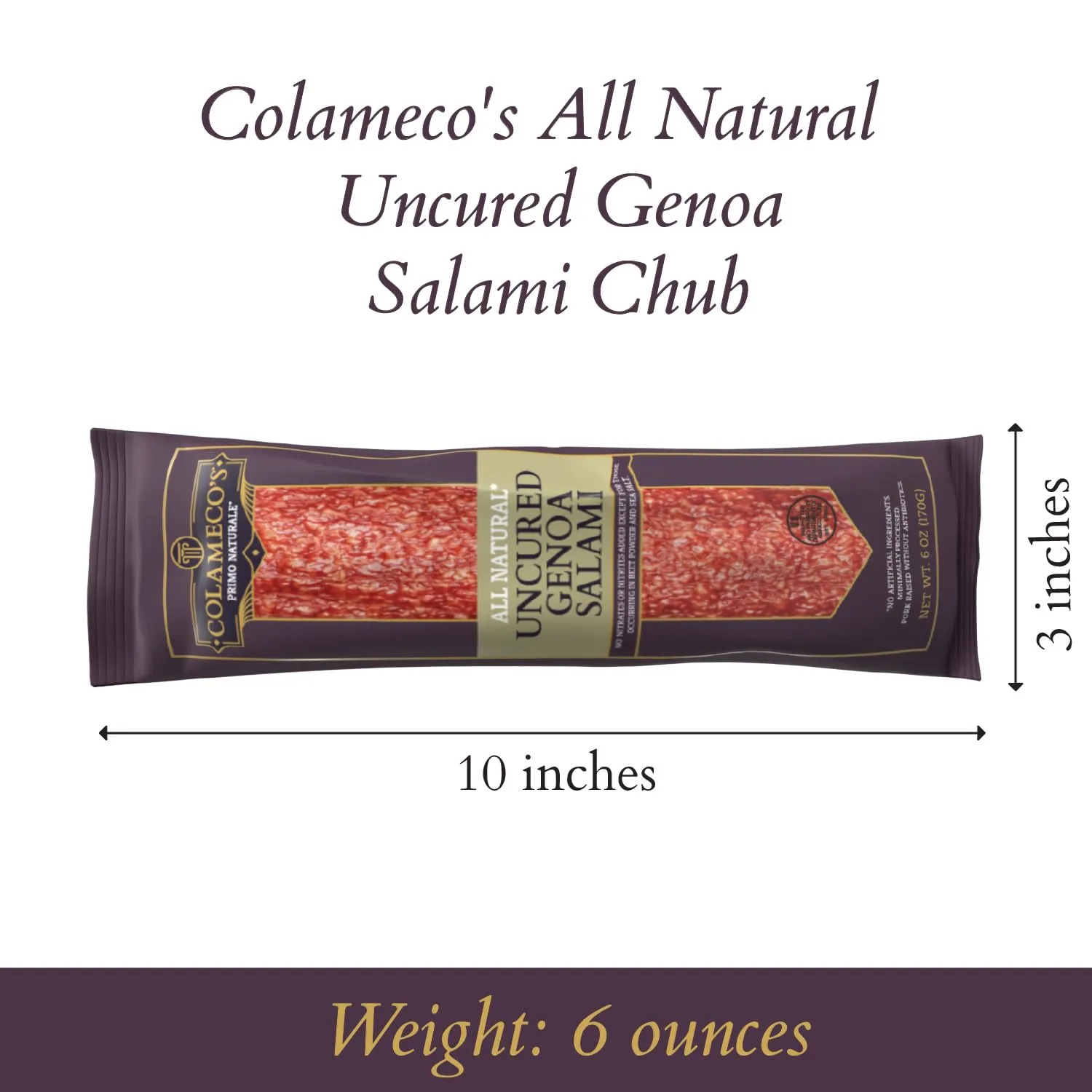 COLAMECO'S All Natural Uncured Genoa Salami Chub - Authentic Italian Flavor - Humanely Raised Pork - Dairy-Free, Gluten Free Salami, 6 oz