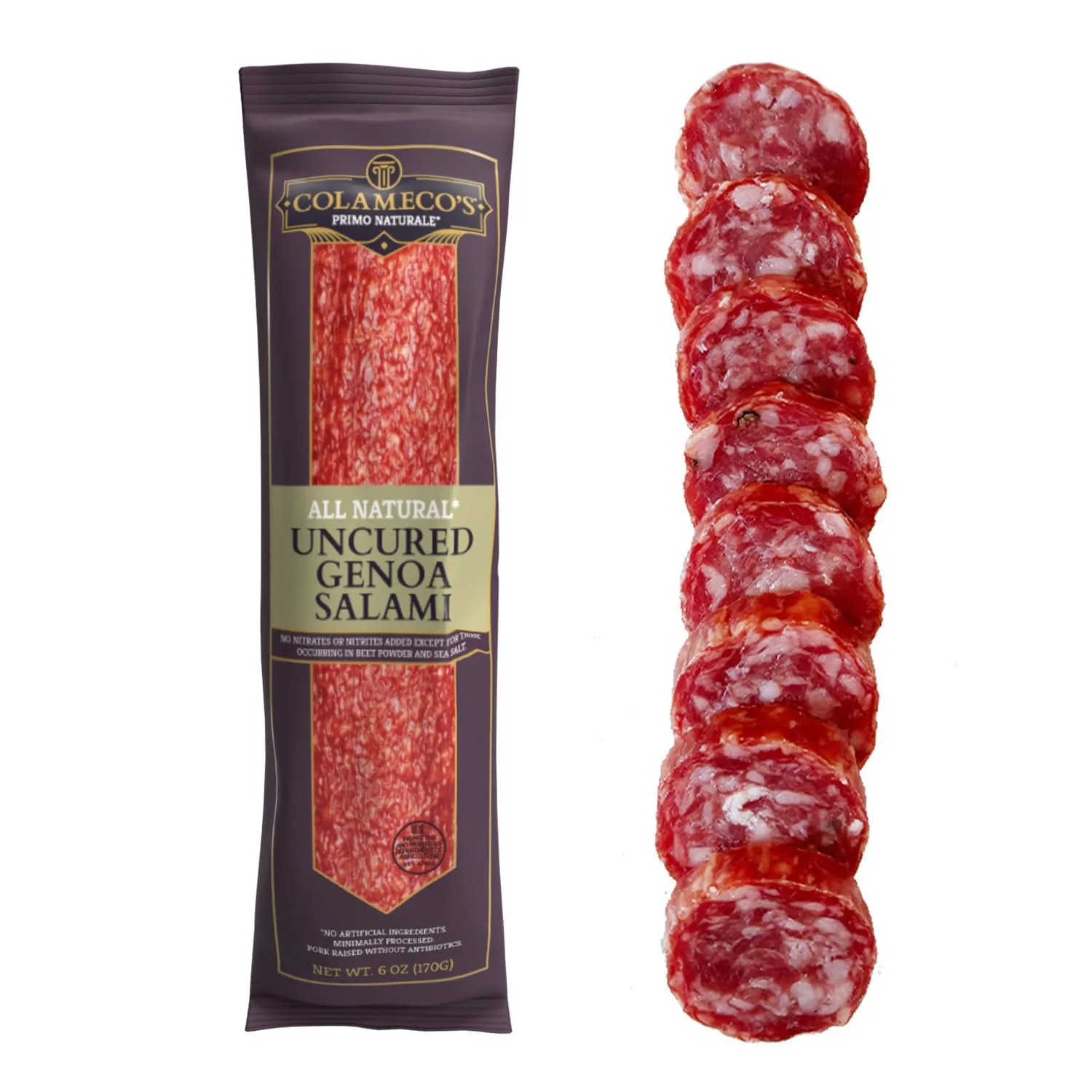 COLAMECO'S All Natural Uncured Genoa Salami Chub - Authentic Italian Flavor - Humanely Raised Pork - Dairy-Free, Gluten Free Salami, 6 oz