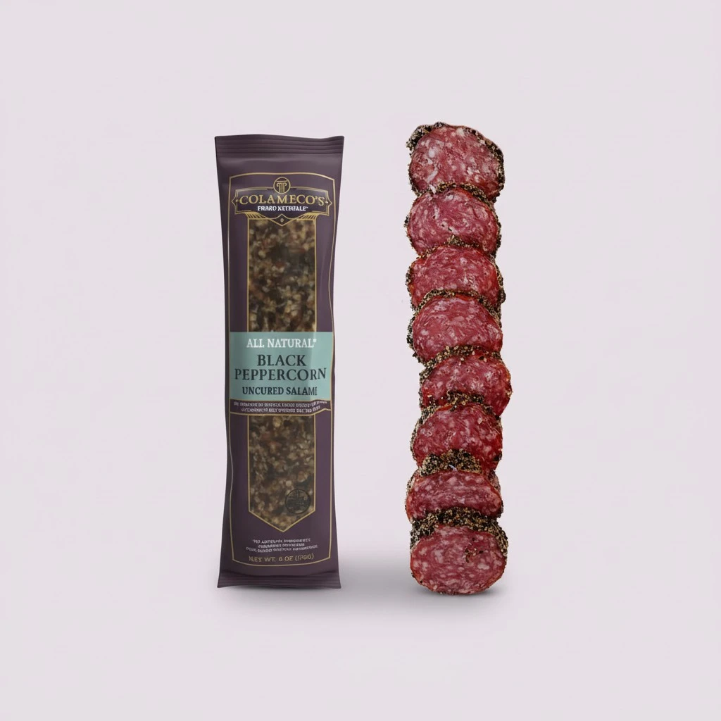 COLAMECO'S All Natural Uncured Black Peppercorn Salami Chub - Zesty Peppercorn & Savory Italian Flavor - Humanely Raised - Gluten-Free, Dairy-Free Salami, 6 oz