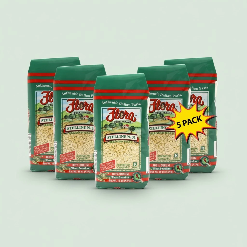 Pastina Pasta by Flora Foods - Stelline Pasta - Small Stars - Imported from Italy - 100% Durum - Premium Quality (5Packs) 618003