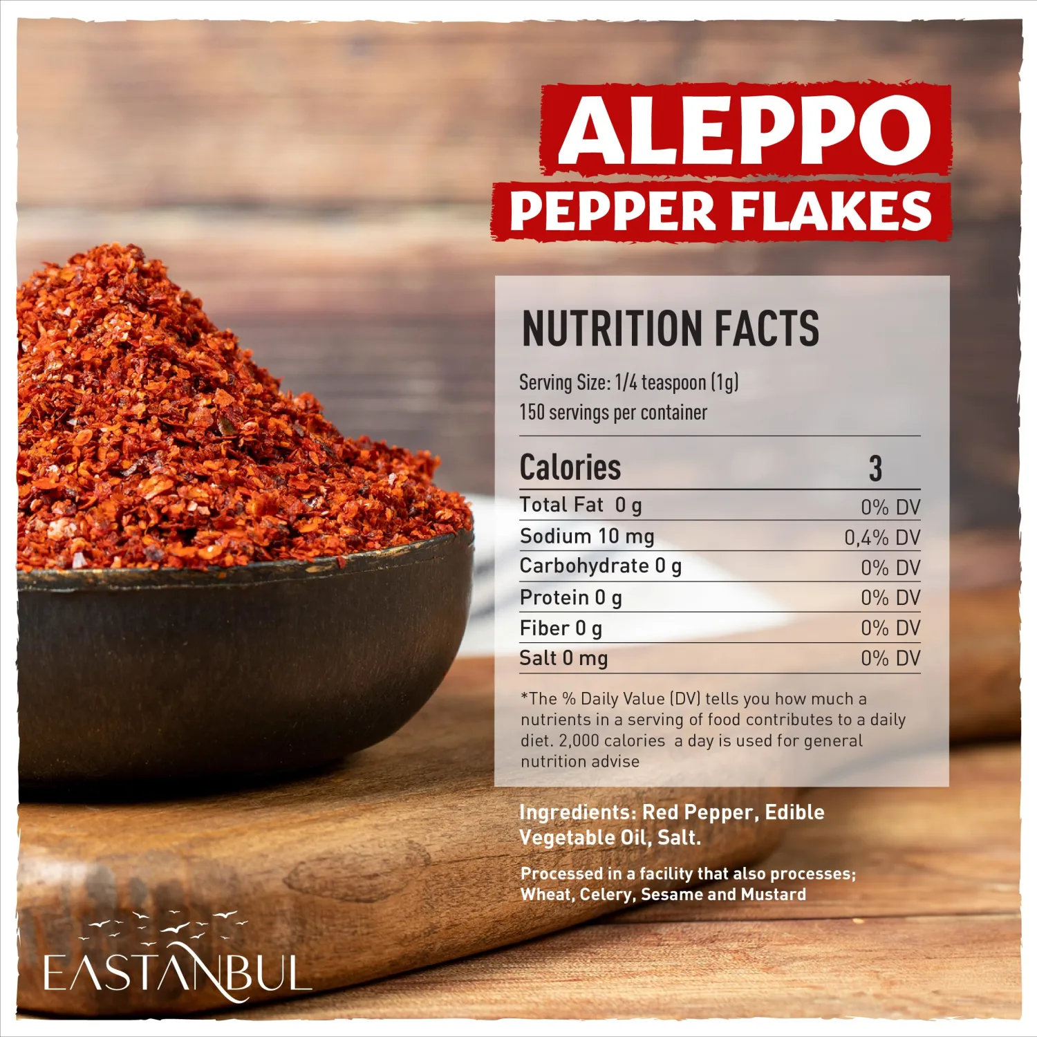 Eastanbul Aleppo Pepper, 5.3oz, Aleppo Pepper Flakes, Ground from Turkey, Pul Biber for Mediterranean & Middle Eastern Dishes, Crushed Turkish Red Biber Flakes, Delicious Chili, Vegan, Gluten Free