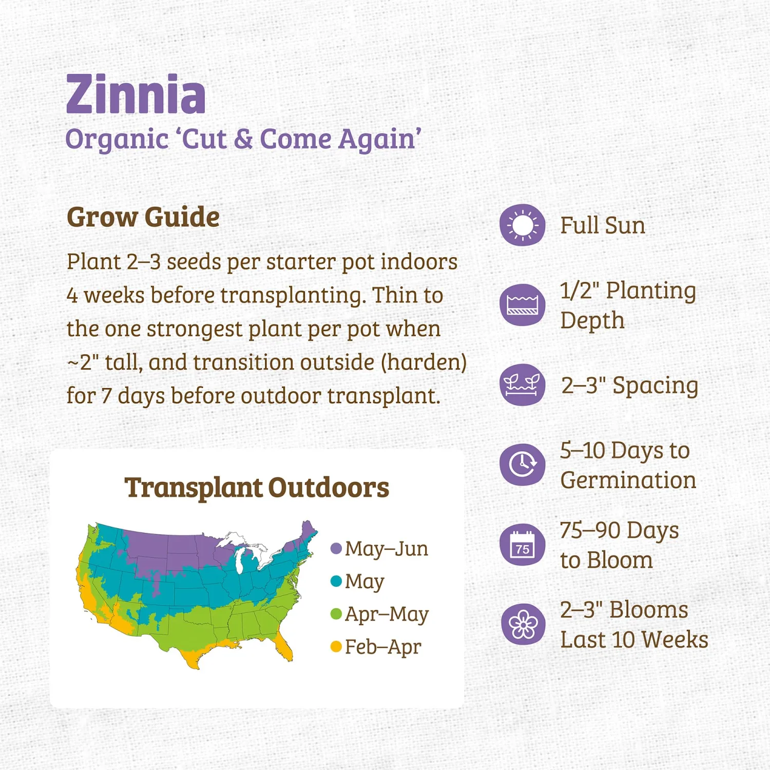 Seed Packet - Zinnia 'Cut and Come Again' 210mg