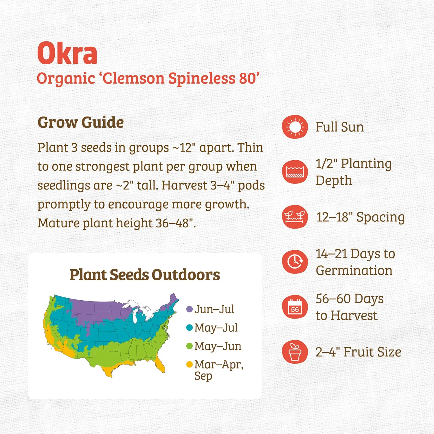 Seed Packet - Okra 'Clemson Spineless 80' 1.4g