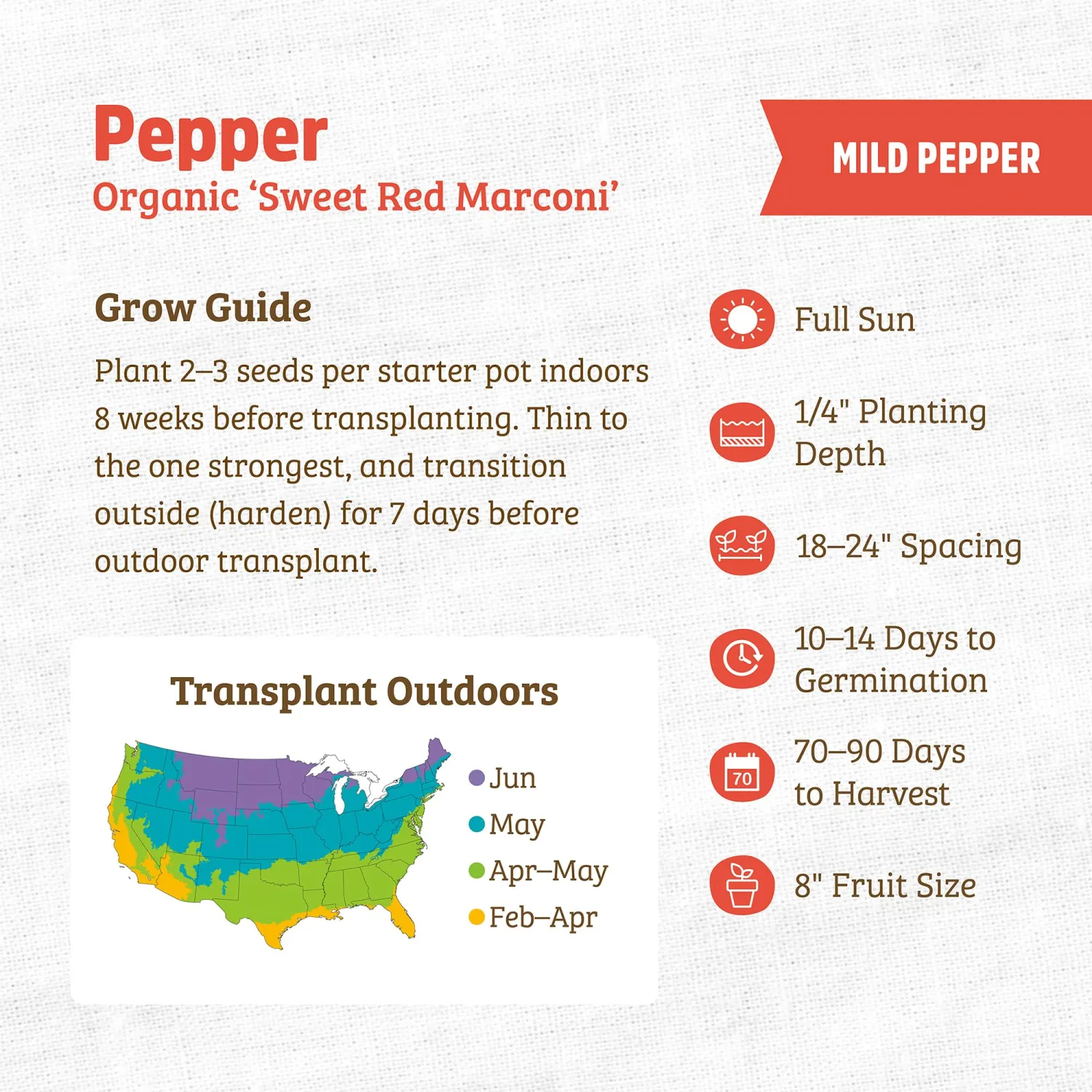 Back to the Roots - 100% Organic Seed Packet - Pepper 'Sweet Red Marconi' 140mg