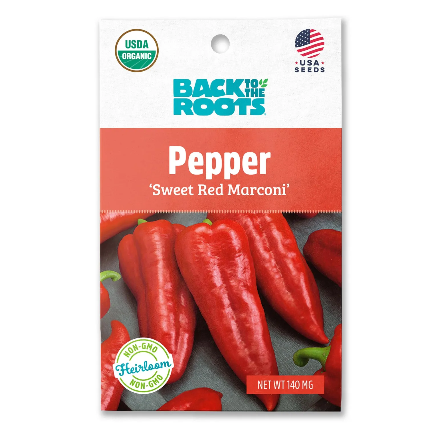 Back to the Roots - 100% Organic Seed Packet - Pepper 'Sweet Red Marconi' 140mg