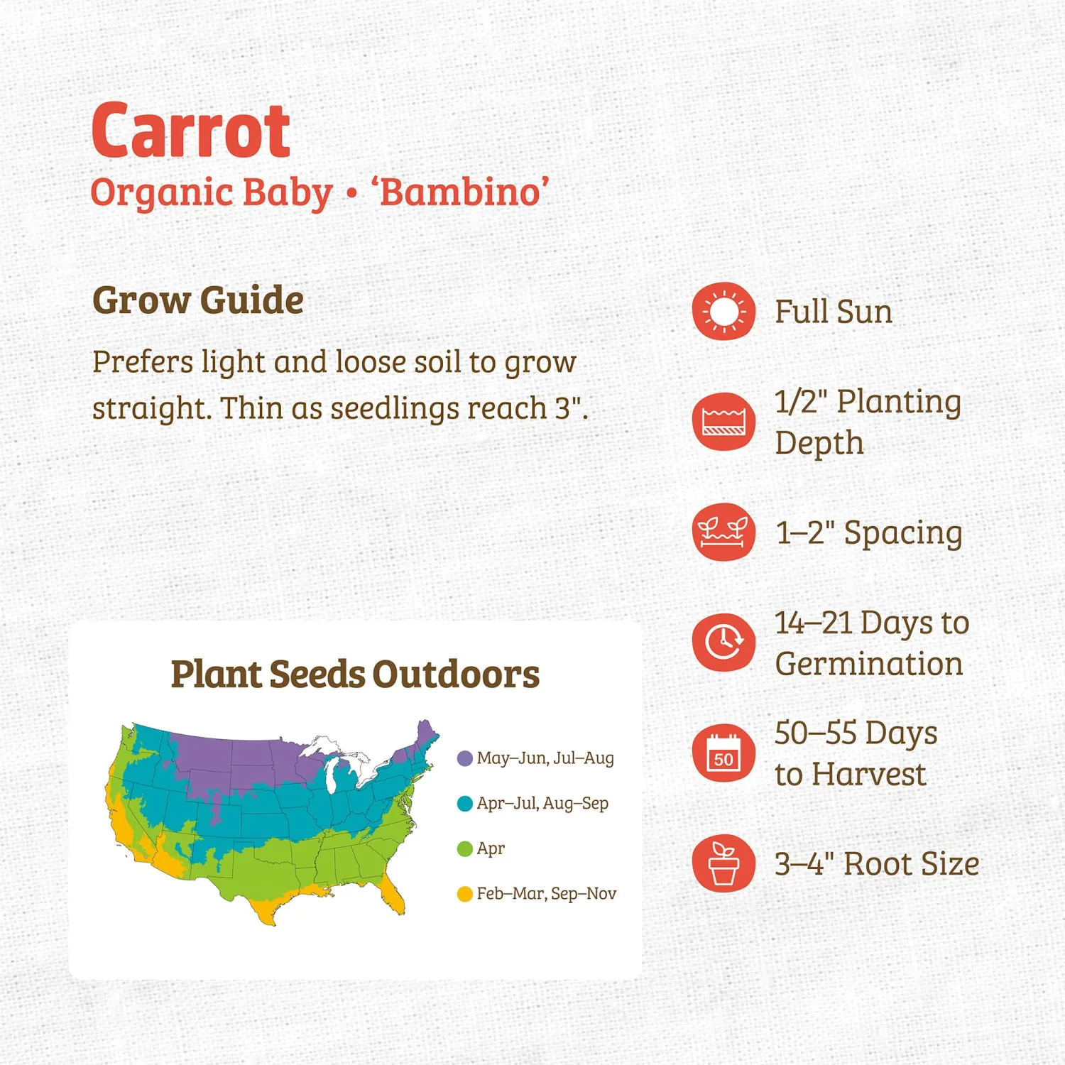Back to the Roots - 100% Organic Seed Packet - Carrot 'Bambino' 420mg