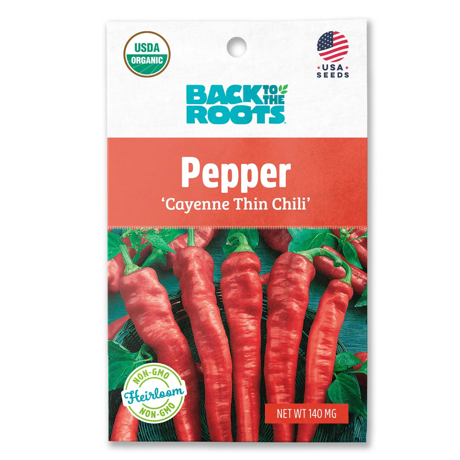 Back to the Roots - 100% Organic Seed Packet - Chili Pepper 'Cayenne Thin' 220mg