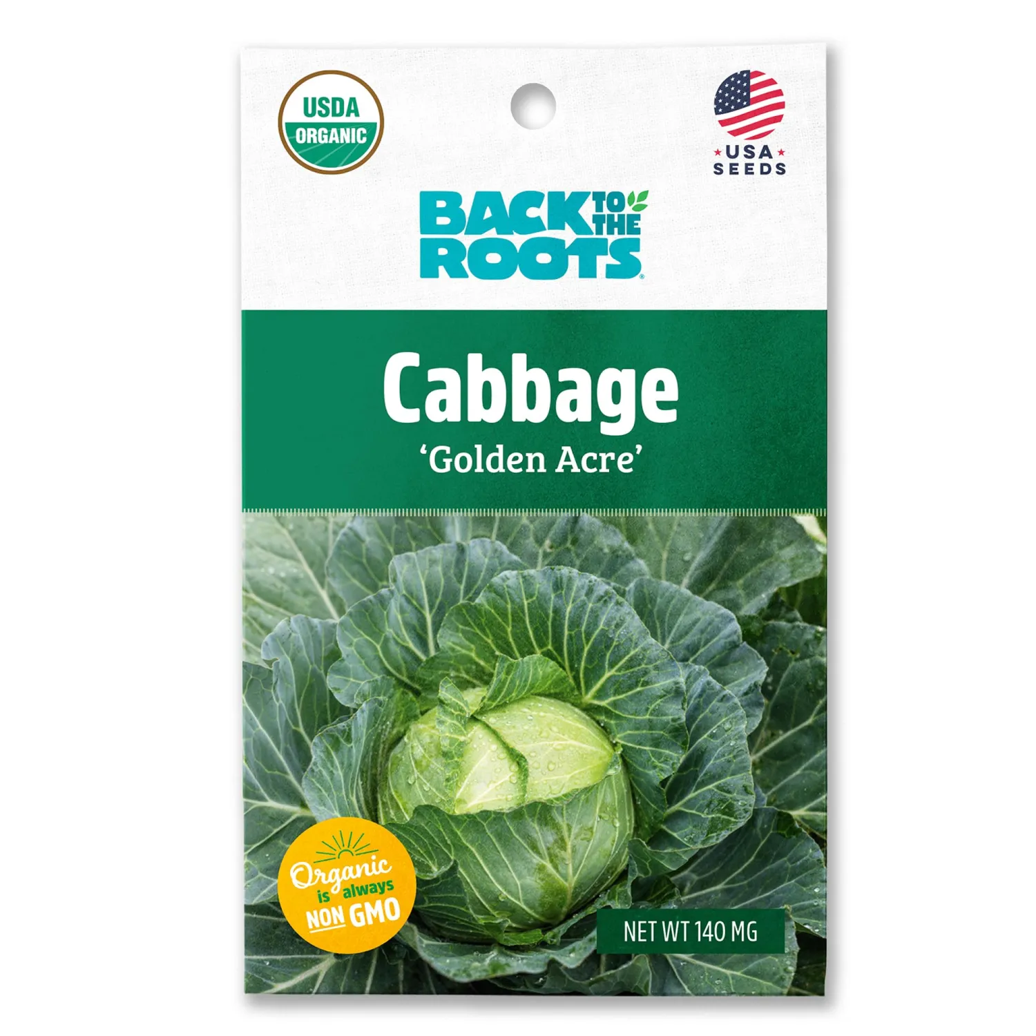 Back to the Roots - 100% Organic Seed Packet - Cabbage 'Golden Acre' 140mg