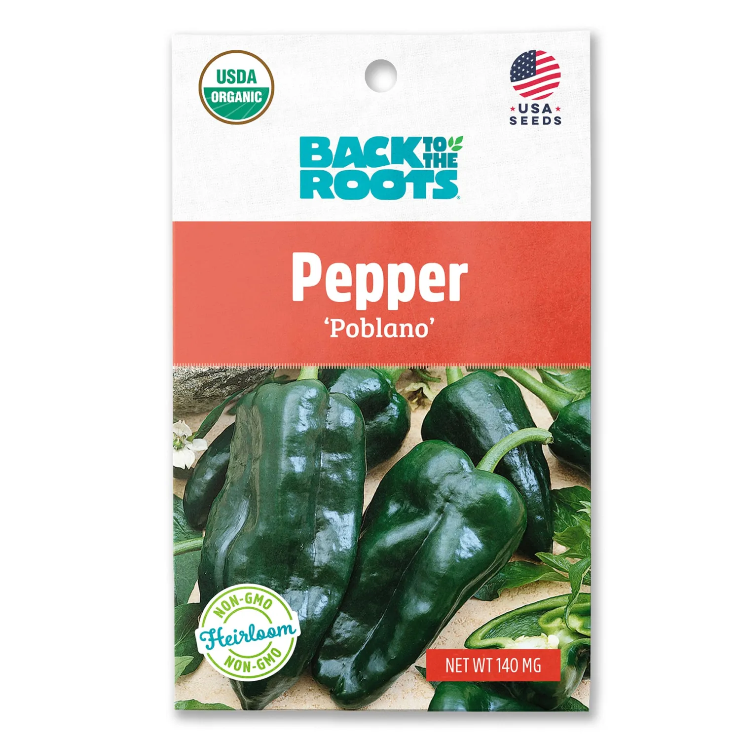 Back to the Roots - 100% Organic Seed Packet - Chili Pepper 'Poblano' 140mg