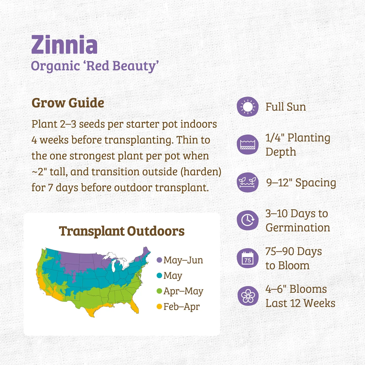 Back to the Roots - 100% Organic Seed Packet - Zinnia 'Red Beauty' 210mg