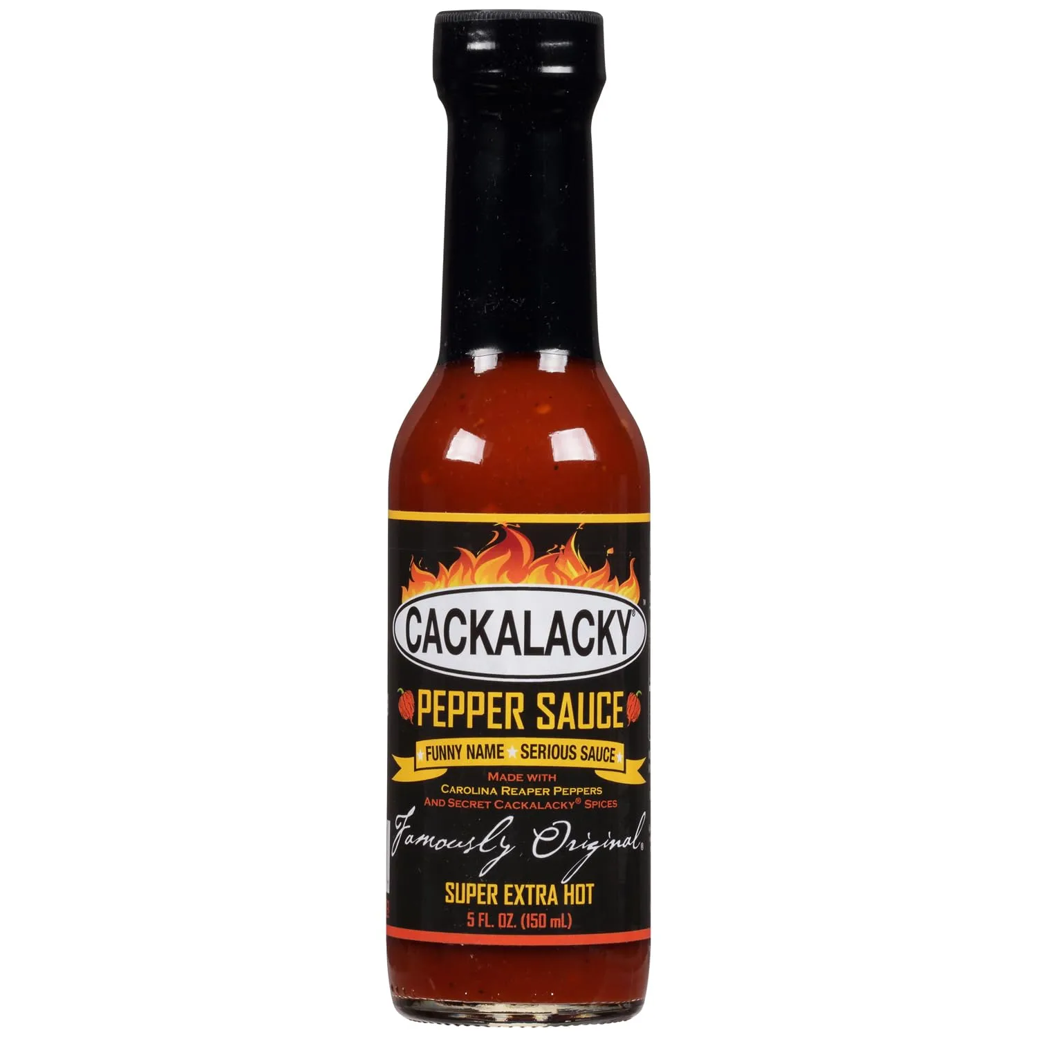 Cackalacky Famously Original Super Extra Hot Pepper Sauce - 5 oz Bottle - Extreme Heat for Grilling, Marinades & Fiery Dips