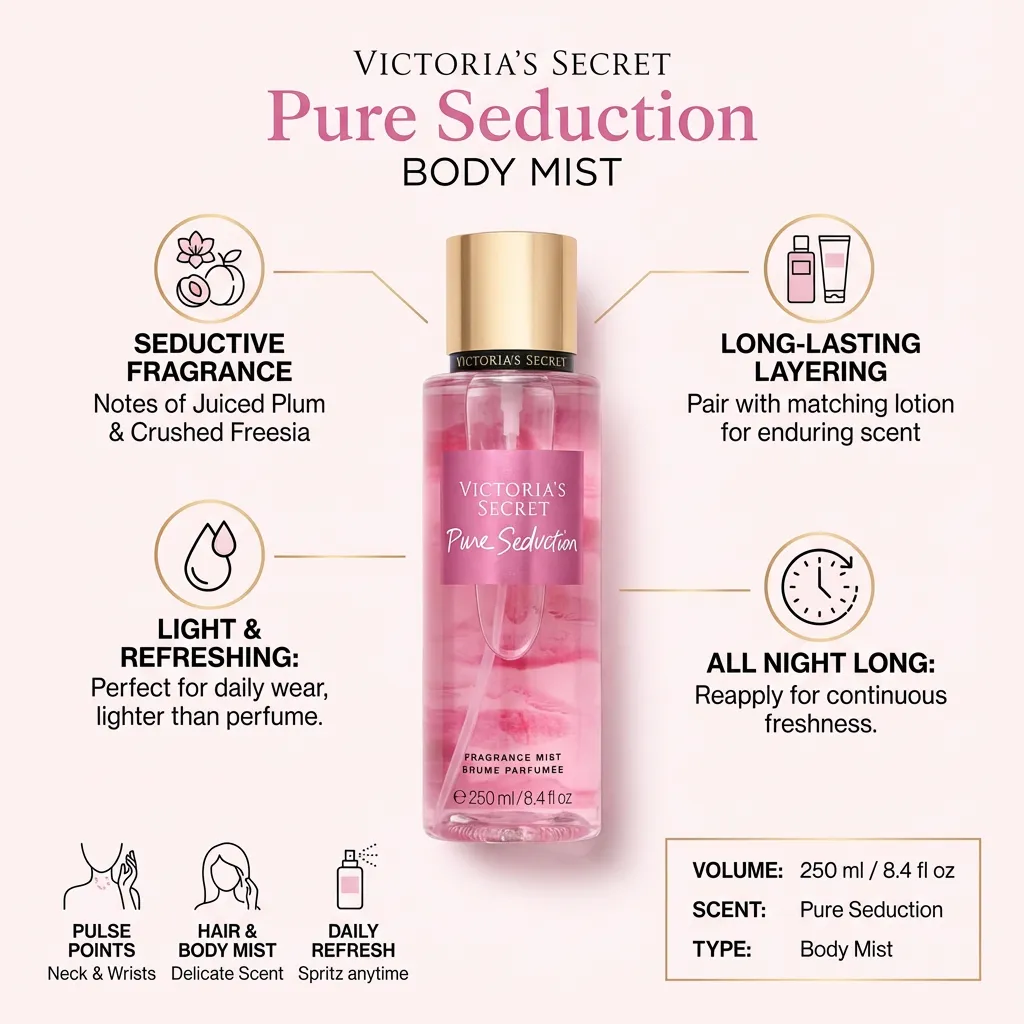 Victoria's Secret Pure Seduction Body Mist for Women, Perfume with Notes of Juiced Plum and Crushed Freesia, 250 ml / 8.4 oz