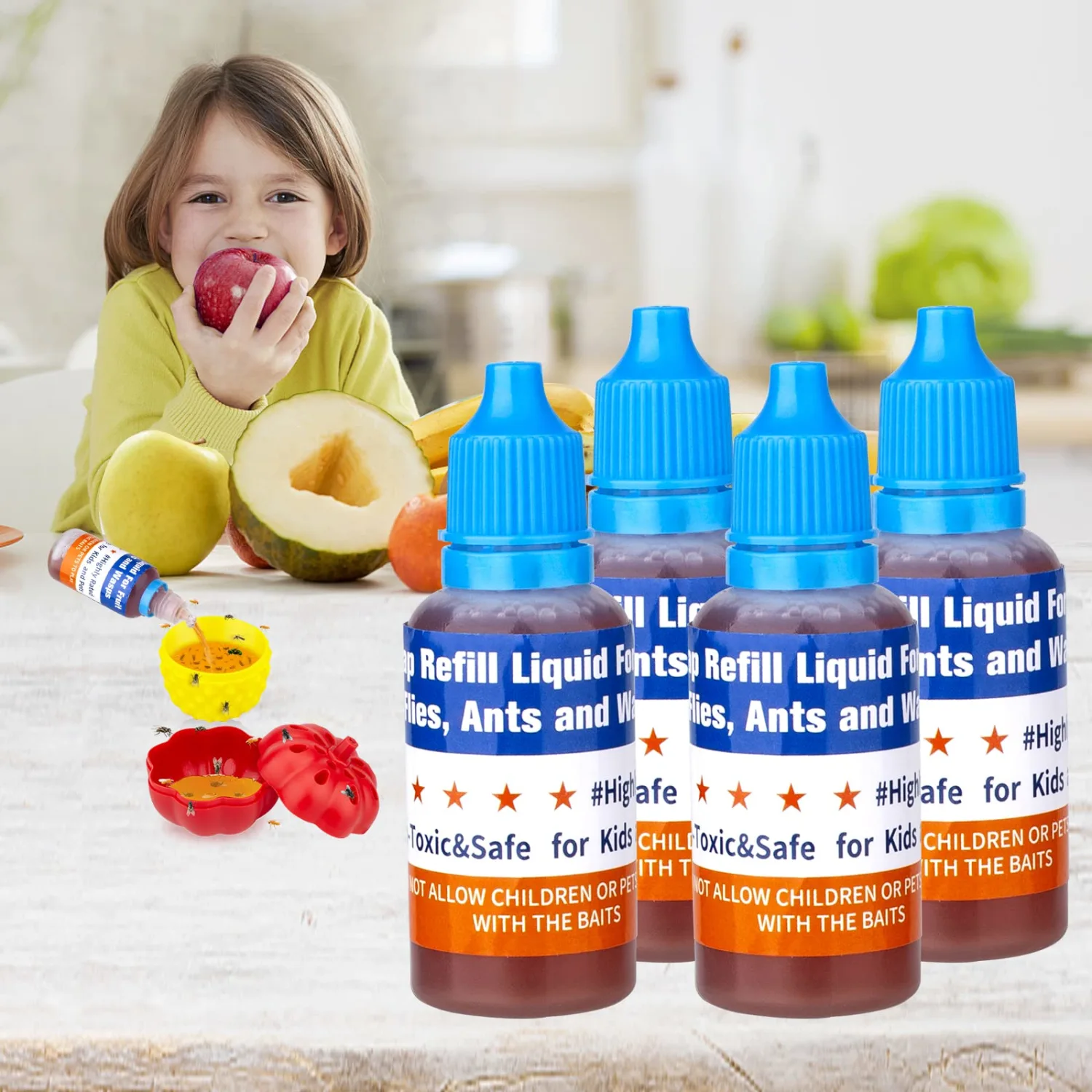 Fruit Fly Trap Refills Liquid Only, Fruit Fly Traps for Indoors,Ready-to-Use Gnats Killer Indoor Trap,Gnat Catcher for Home Kitchen(4 Pack)