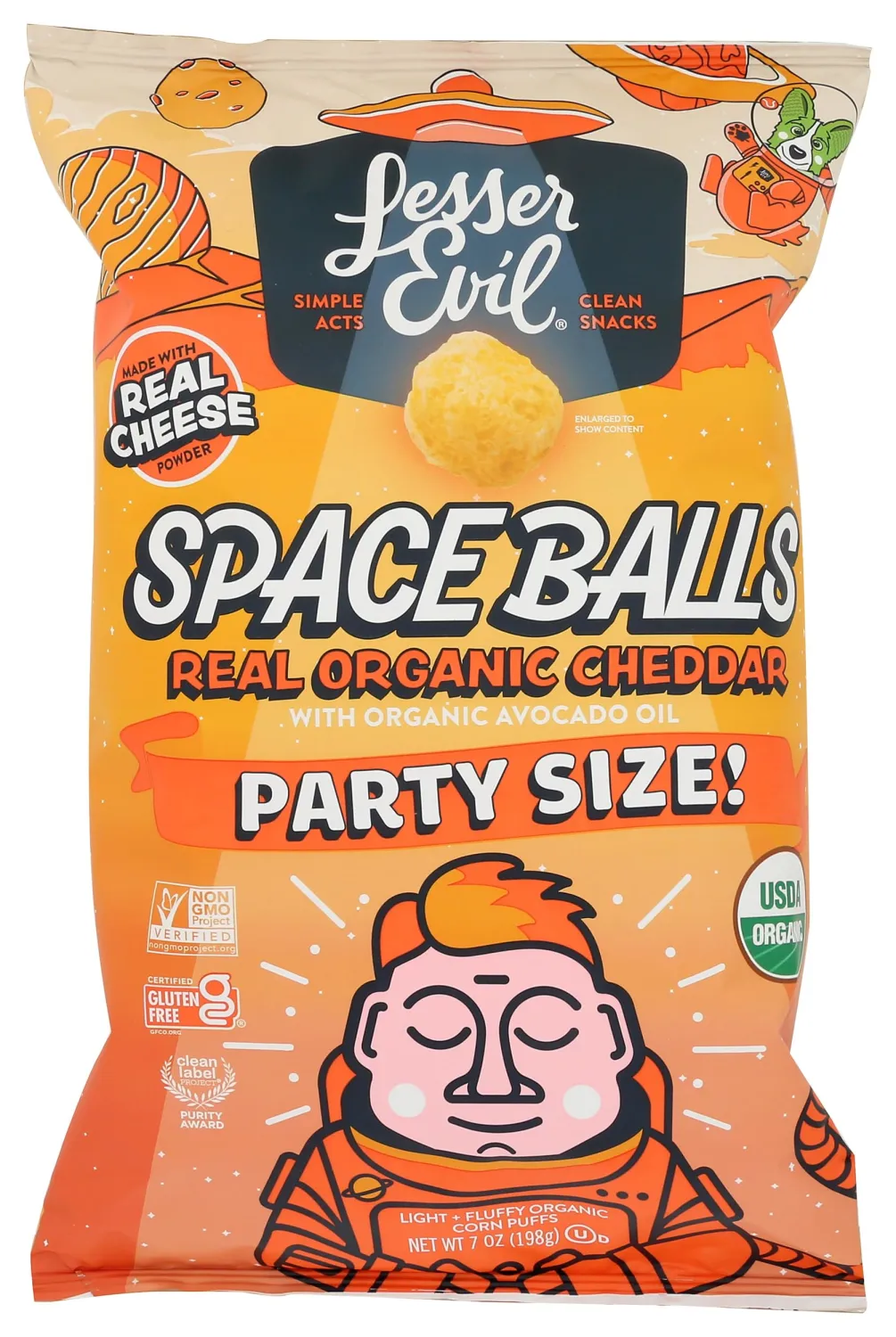 Lesserevil, Puffs Space Balls Real Cheddar Party Size Orgnanic, 7 Ounce