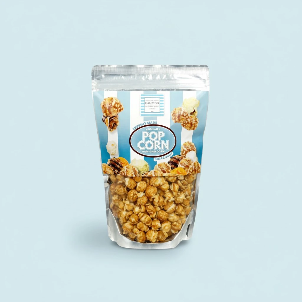 The Hampton Popcorn Company Caramel Popcorn Resealable Zip Bag, 9.5 Ounce, Caramel Corn, Fresh Gourmet Popcorn