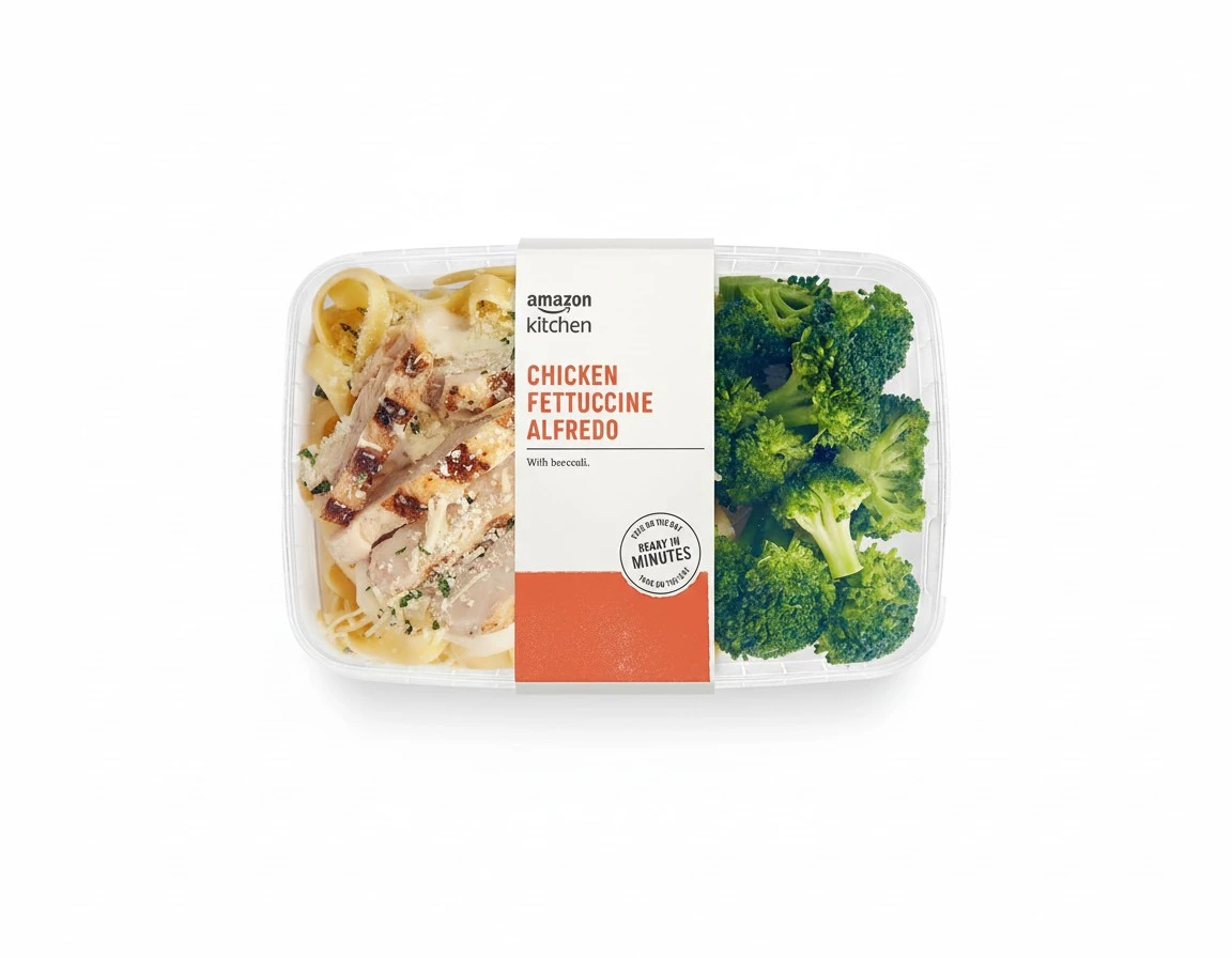 Amazon Kitchen, Chicken Fettuccine Alfredo With Broccoli, Single Serve Meal, 12 Oz