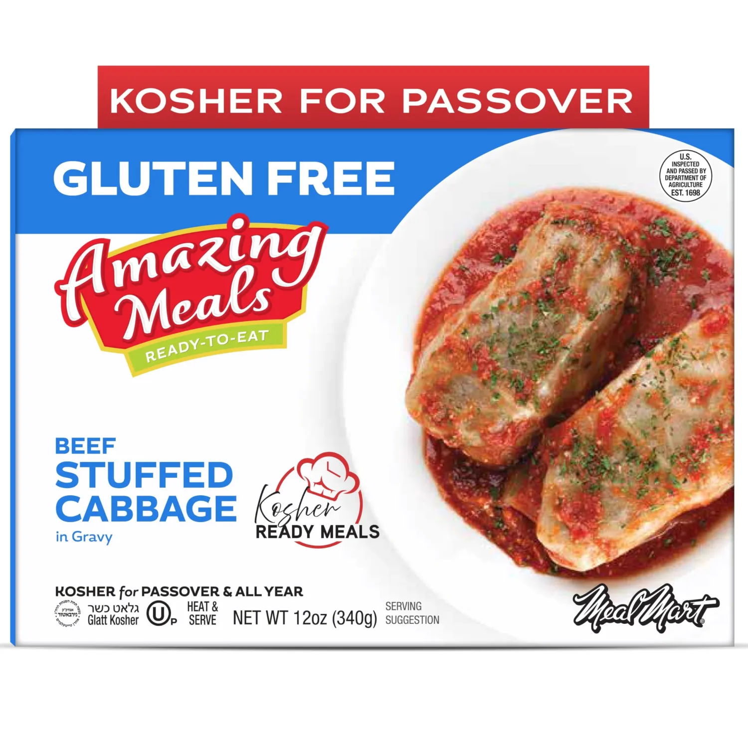 Kosher for Passover Ready Meals - Beef Stuffed Cabbage Rolls in Gravy, MRE Meat Meals Ready to Eat, Gluten Free Food (1 Pack) Prepared Entree Fully Cooked, Shelf Stable Microwave Dinner