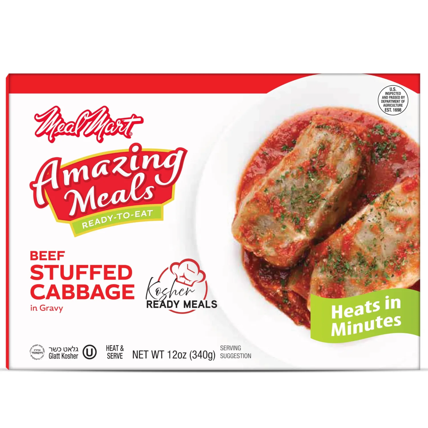 Kosher Ready Meals - Kosher Beef Stuffed Cabbage Rolls, MRE Meat Meals Ready to Eat, Gluten Free Ingredients (1 Pack) Prepared Entree Fully Cooked, Shelf Stable Microwave Dinner, Travel Camping