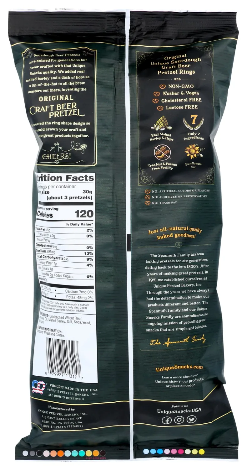 Unique Pretzel, Sourdough Craft Beer Pretzel Rings, 11 Ounce