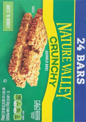 Nature Valley Crunchy Granola Bars, Oats 'n Honey, 24 Bars, 17.88 OZ (12 Pouches)