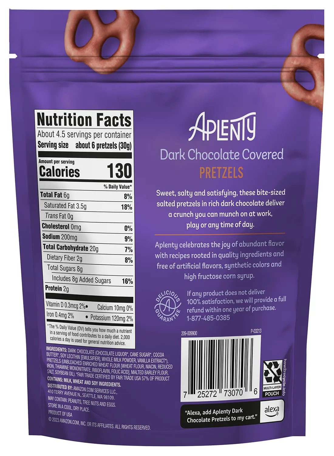 Amazon Brand, Aplenty Dark Chocolate Pretzels, 5 Oz