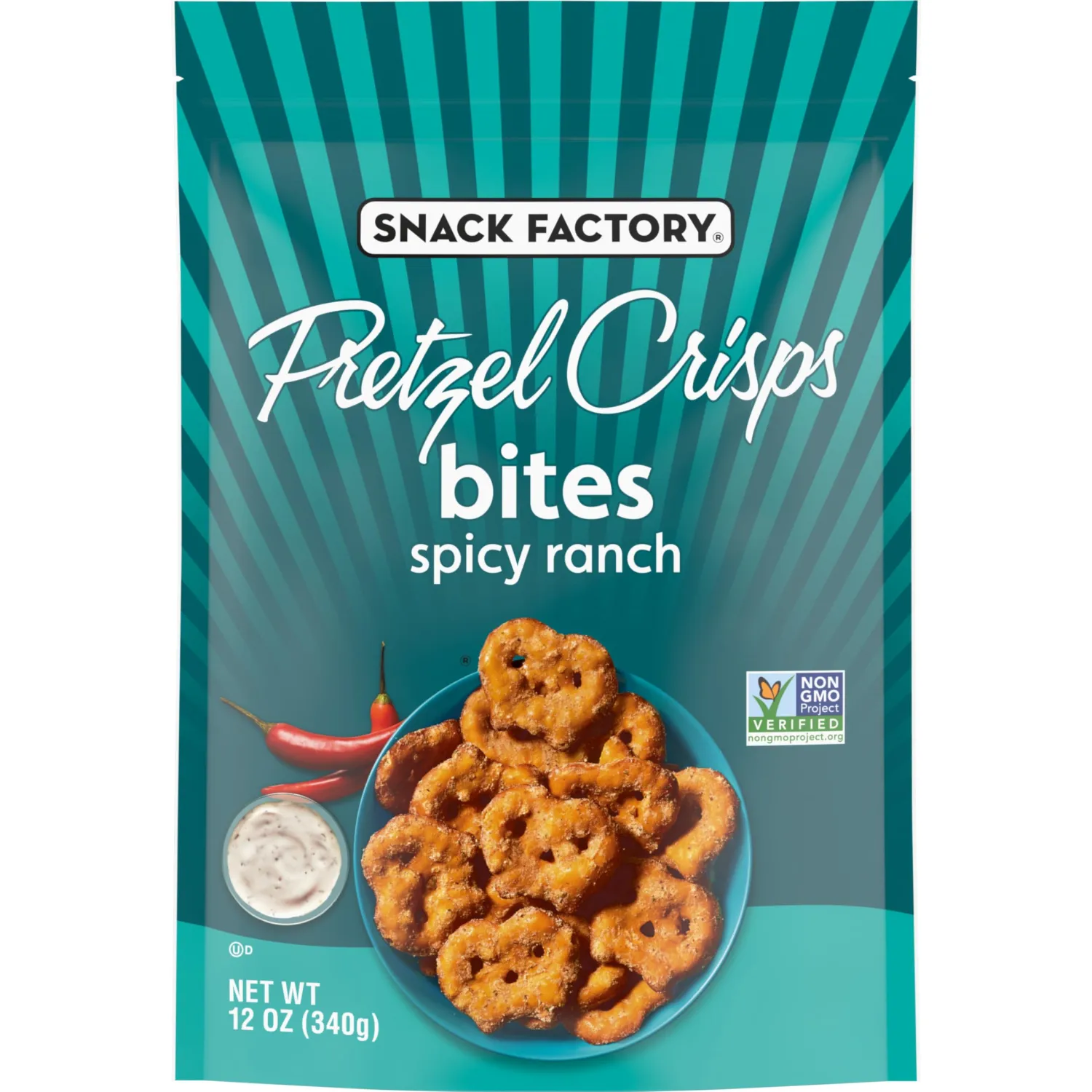 Snack Factory Pretzel Crisps Bites, Spicy Ranch Pretzels, 12 Oz