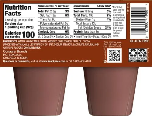 Snack Pack Pie Pudding Cups, Chocolate, pack of 4,13 ounce