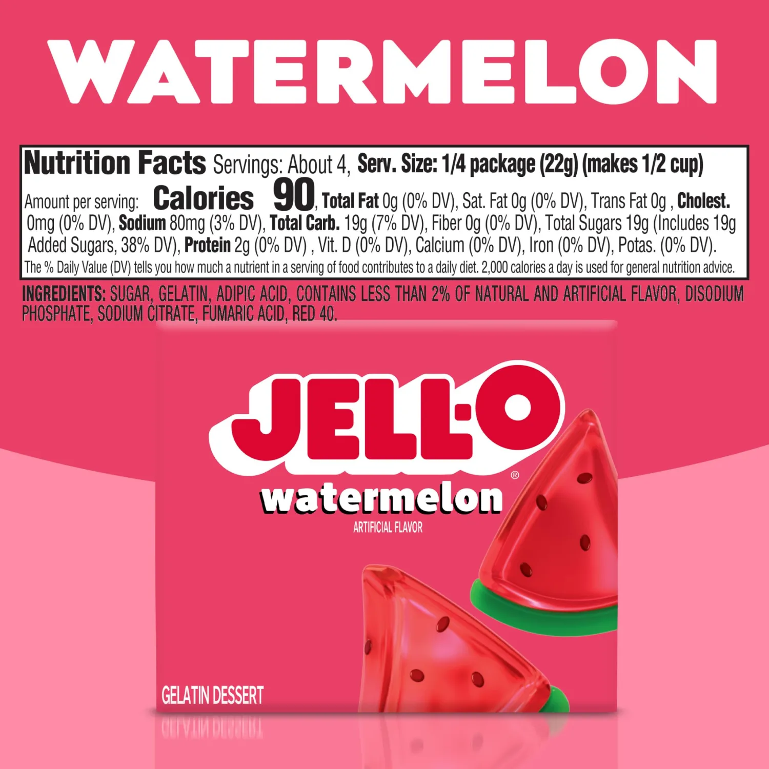 Jell-O Watermelon Flavor Gelatin Dessert, 3 Ounce Box (4-Pack)