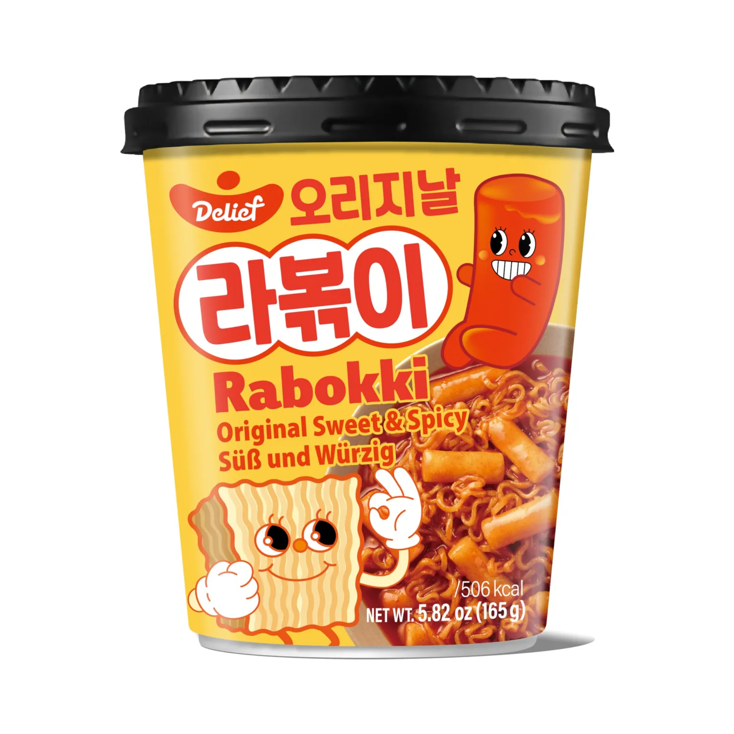 DELIEF Rabokki Sweet and Spicy Original Flavor 165g/5.82oz -Pack of 1, Korean Street Food, Ramen Noodle and Tteokbokki Rice Cake Combined in 1 - Quick and Easy Meal