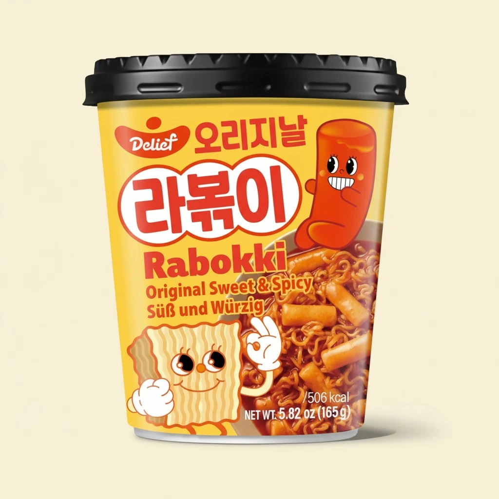DELIEF Rabokki Sweet and Spicy Original Flavor 165g/5.82oz -Pack of 1, Korean Street Food, Ramen Noodle and Tteokbokki Rice Cake Combined in 1 - Quick and Easy Meal