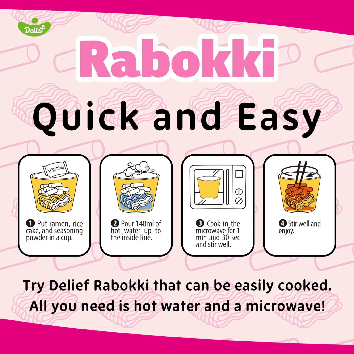DELIEF Rabokki Hot Chicken CARBO Flavor 180g/6.34oz - Pack of 1, Korean Street food, ramen noodle and Tteokbokki rice cake combined in 1 - Quick and Easy meal
