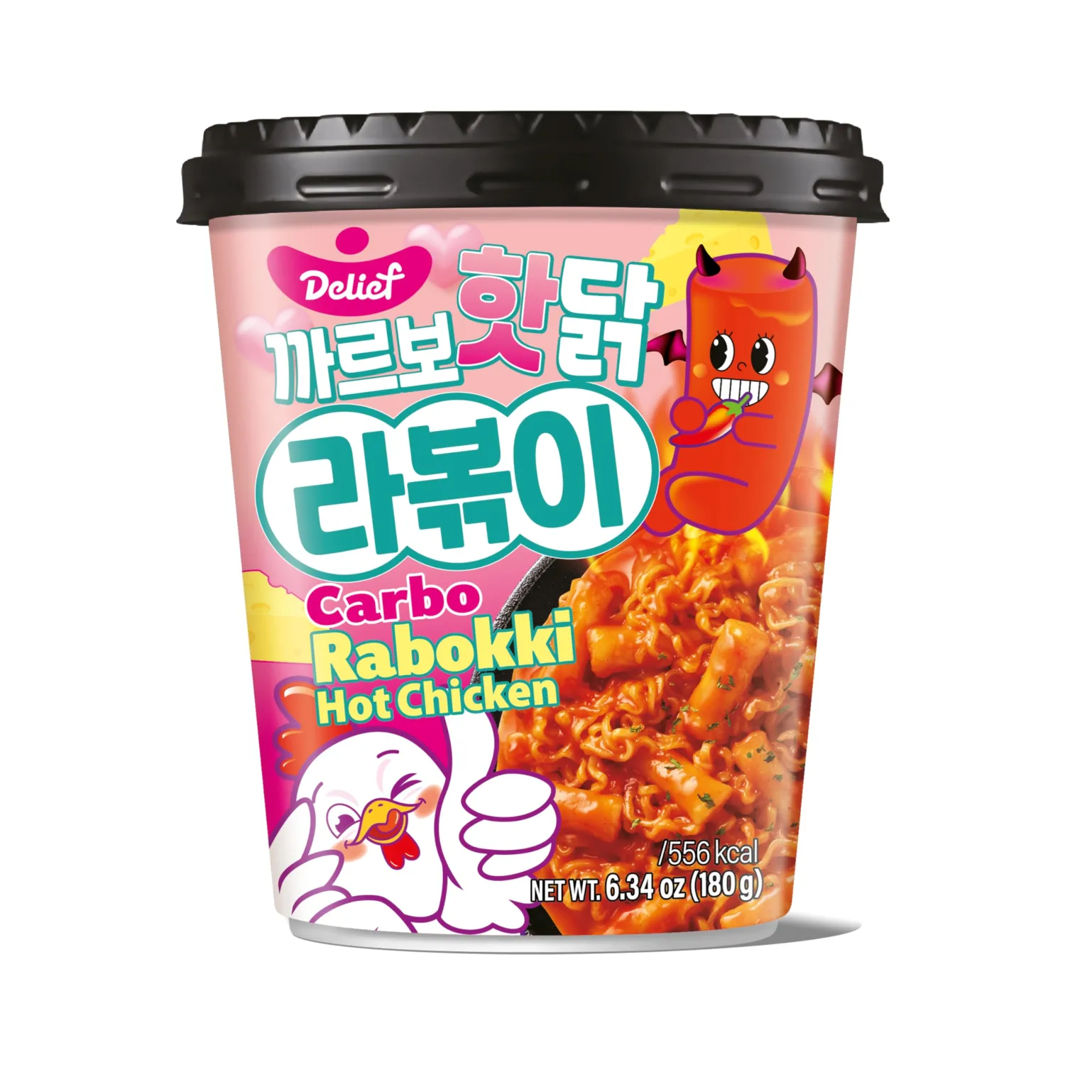 DELIEF Rabokki Hot Chicken CARBO Flavor 180g/6.34oz - Pack of 1, Korean Street food, ramen noodle and Tteokbokki rice cake combined in 1 - Quick and Easy meal