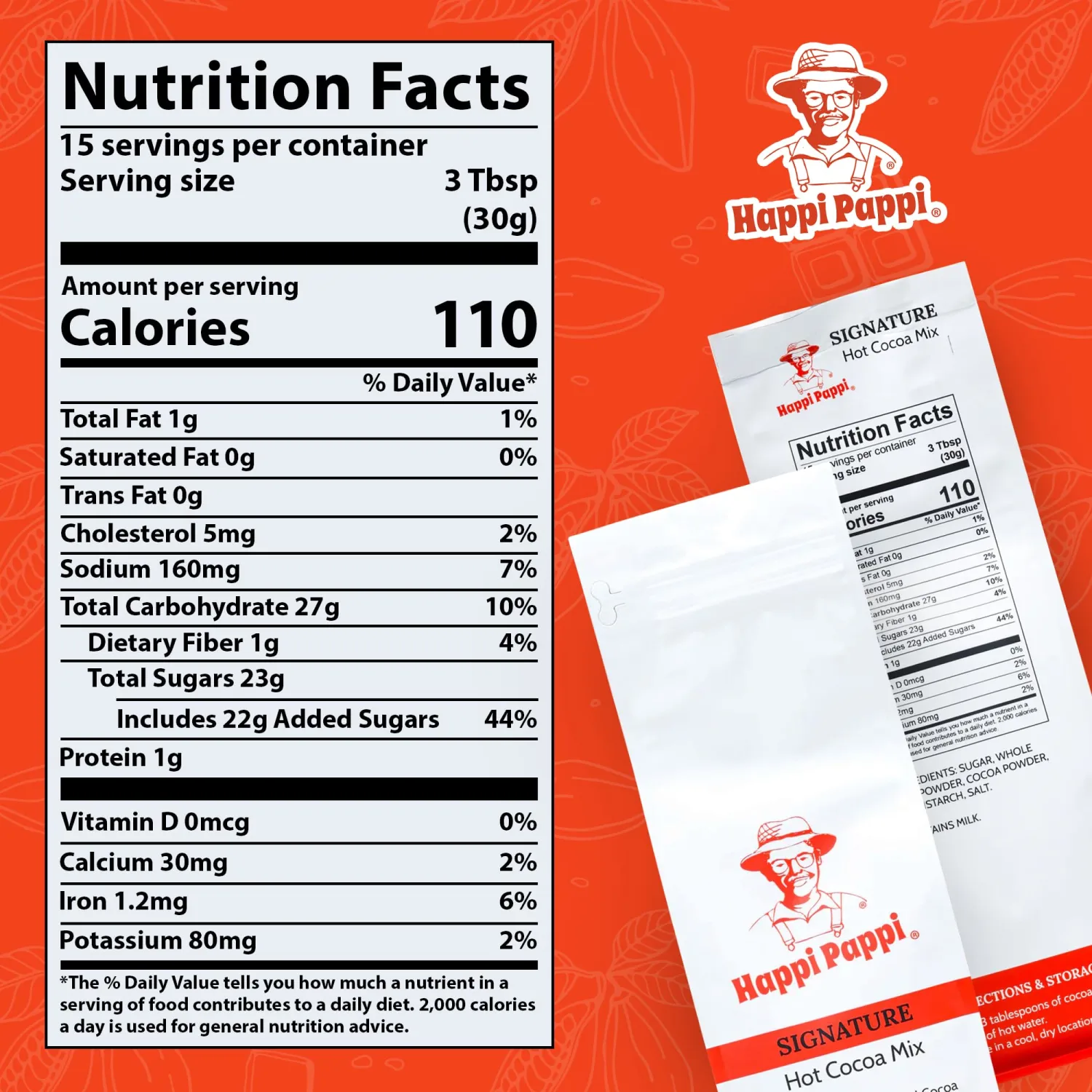 Happi Pappi - Signature Hot Cocoa Mix, Milk-Based Rich Smooth and Creamy Cocoa Powder for Instant Drinks & Baking, Indulgent Chocolate Treats for Cozy Nights - 16 oz Bag