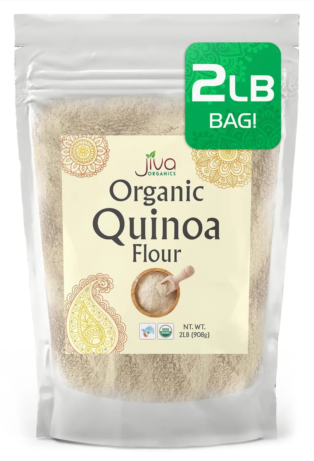 Jiva Organics Premium Quinoa Flour 2 LB Bag - Gluten Free, Non GMO