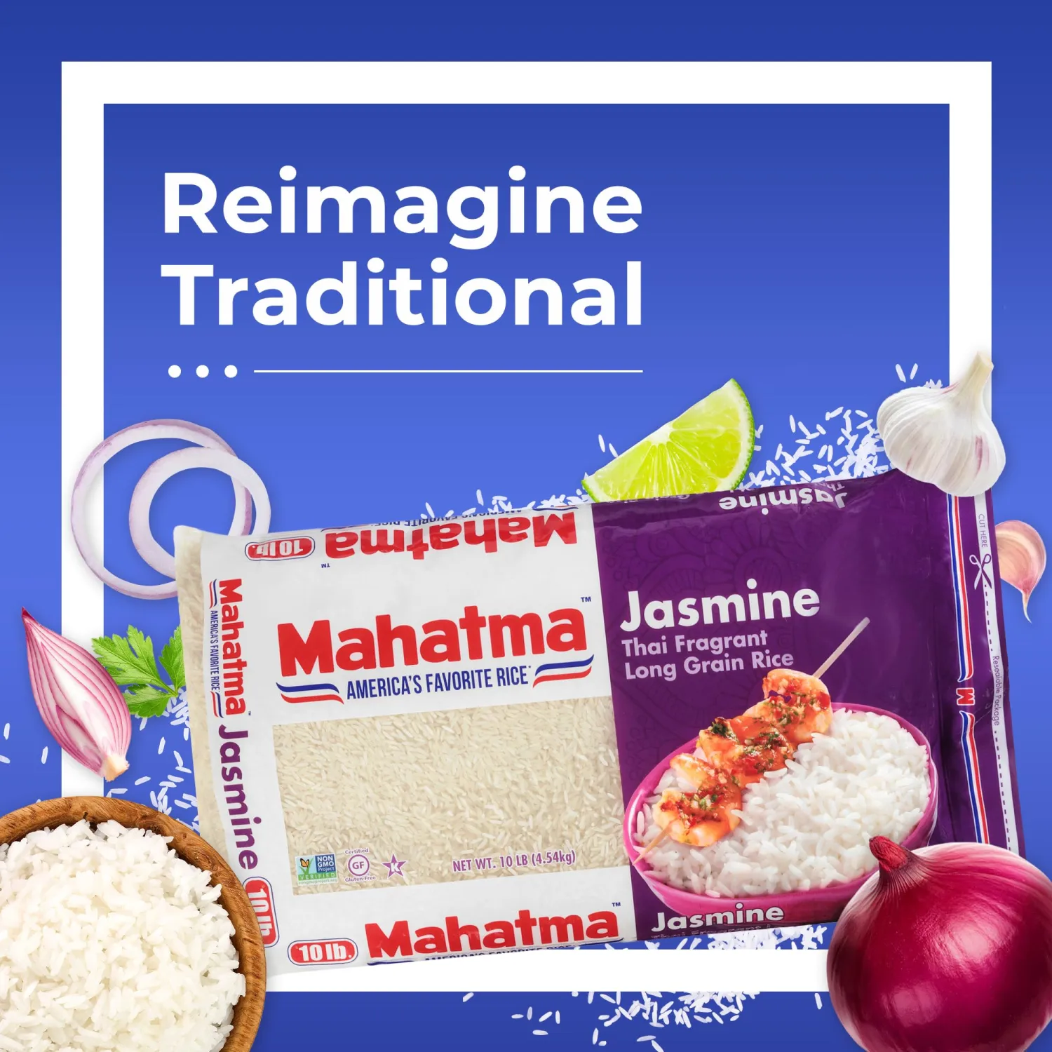 Mahatma Jasmine Rice, 10lb Bag of Rice, Thai, Indian, or Cambodian Fragrant Flavored Rice, Stovetop or Microwave Rice
