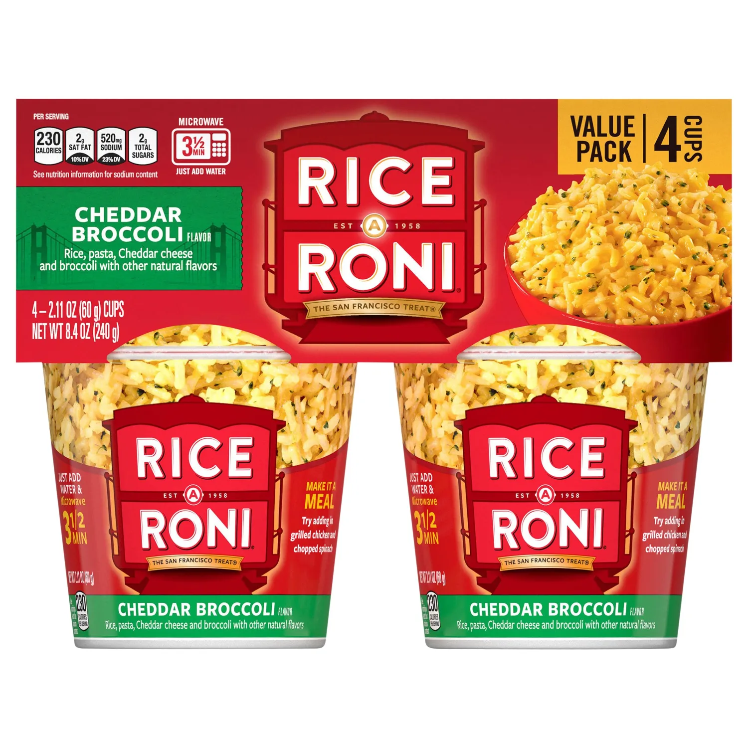 Rice A Roni 4pk Cups-Cheddar Broccoli
