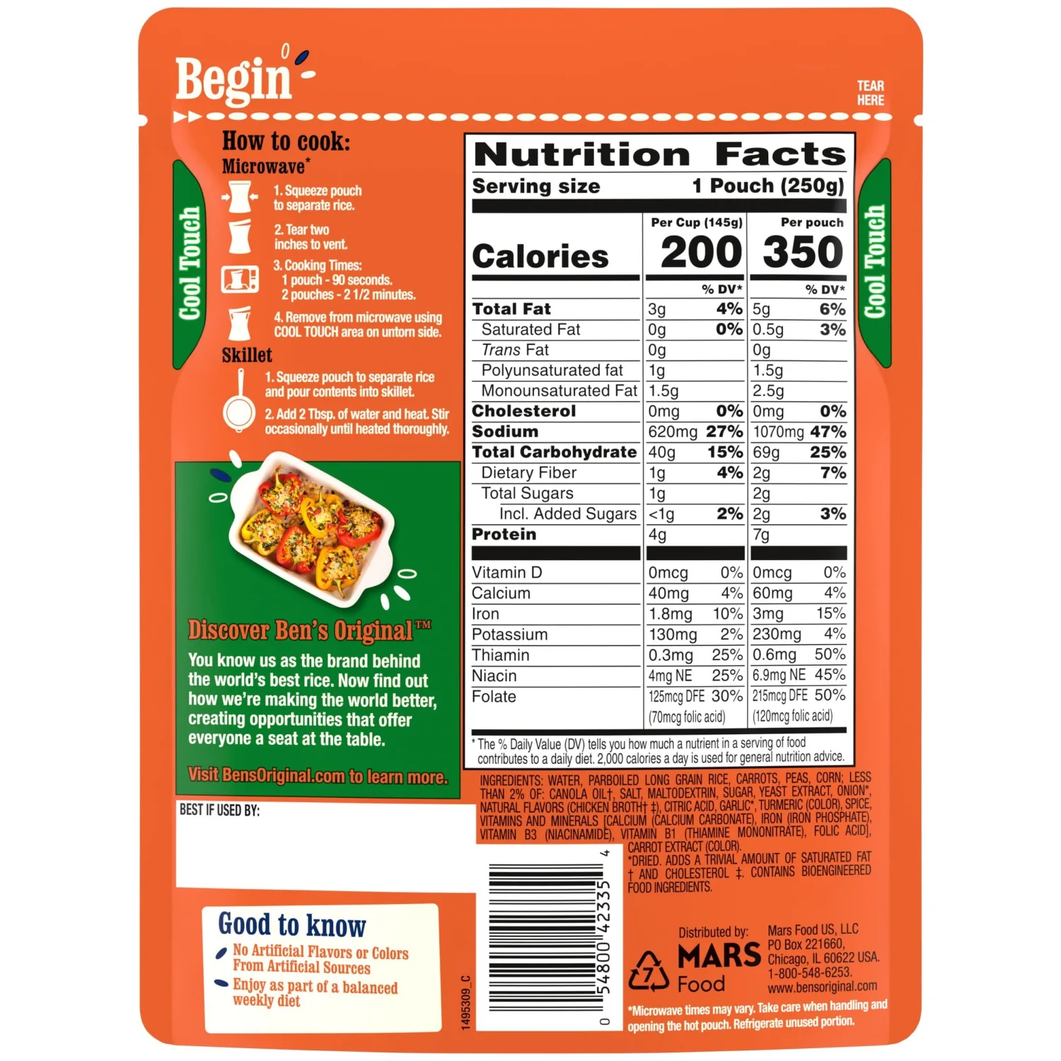 BEN'S ORIGINAL Ready Rice Garden Vegetable Flavored Rice, Easy Dinner Side, 8.8 oz Pouch