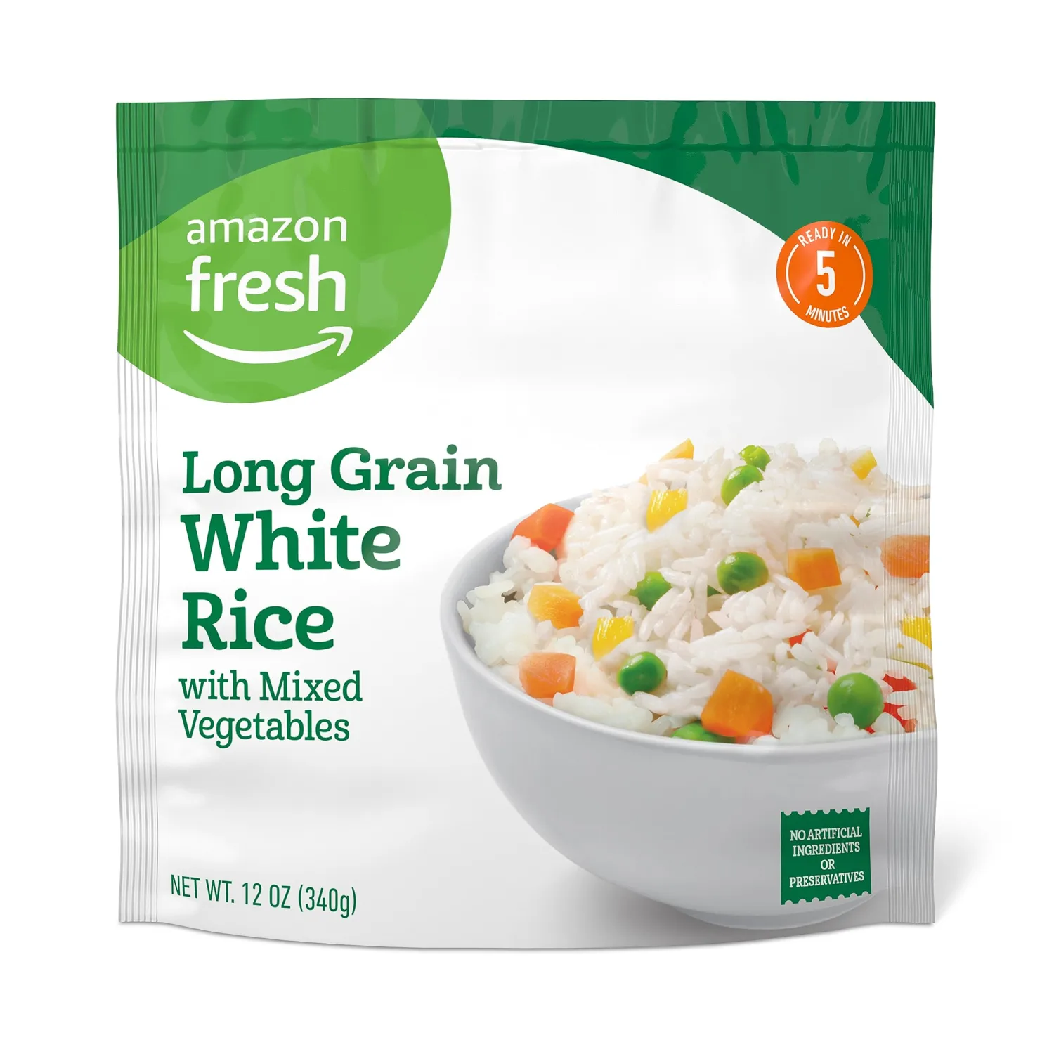 Amazon Fresh, Long Grain White Rice With Mixed Vegetables, Frozen, 12 Oz