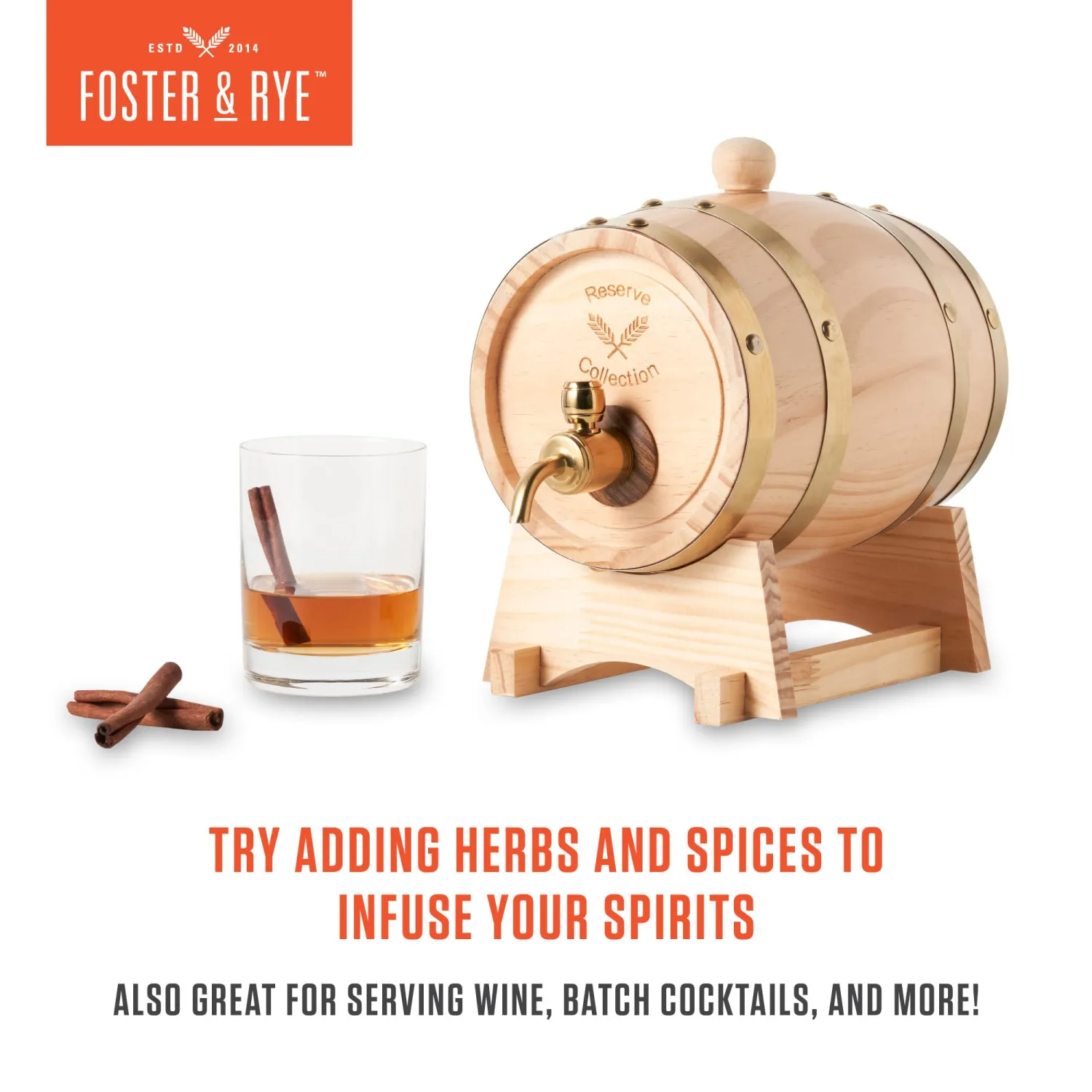 Foster & Rye Wooden, Whiskey Infusion Bourbon Moonshine Jug with Spigot, Liquor Dispenser Beverage Barrel-Holds 750mL Set of 1, Brown