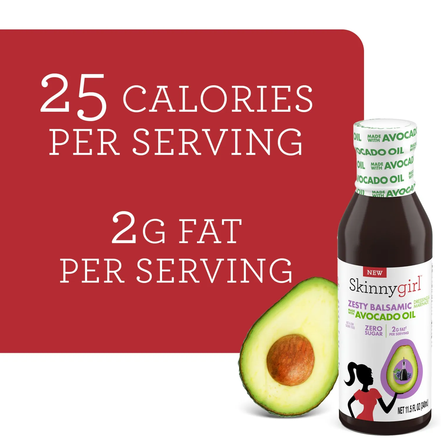 Skinnygirl Sugar Free Gluten Free Avocado Oil Salad Dressing, Zesty Balsamic, 11.5 Ounce