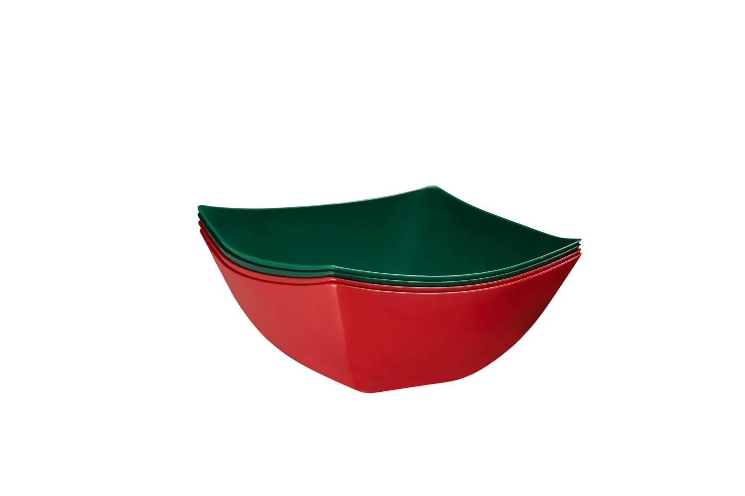 PLASTICPRO Disposable Square Serving Bowls, Party Snack or Salad Bowl, Plastic 2 green & 2 Red 16 Ounce Pack of 4 16 OUNCE