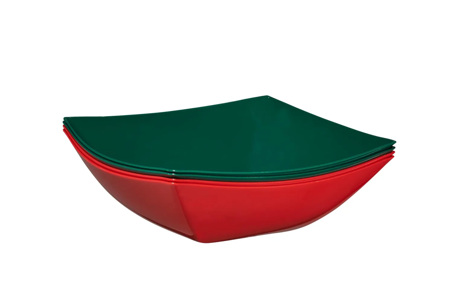 PLASTICPRO Disposable Square Serving Bowls, Party Snack or Salad Bowl, Plastic 2 Green & 2 Red 64 Ounce Pack of 4 64 OUNCE